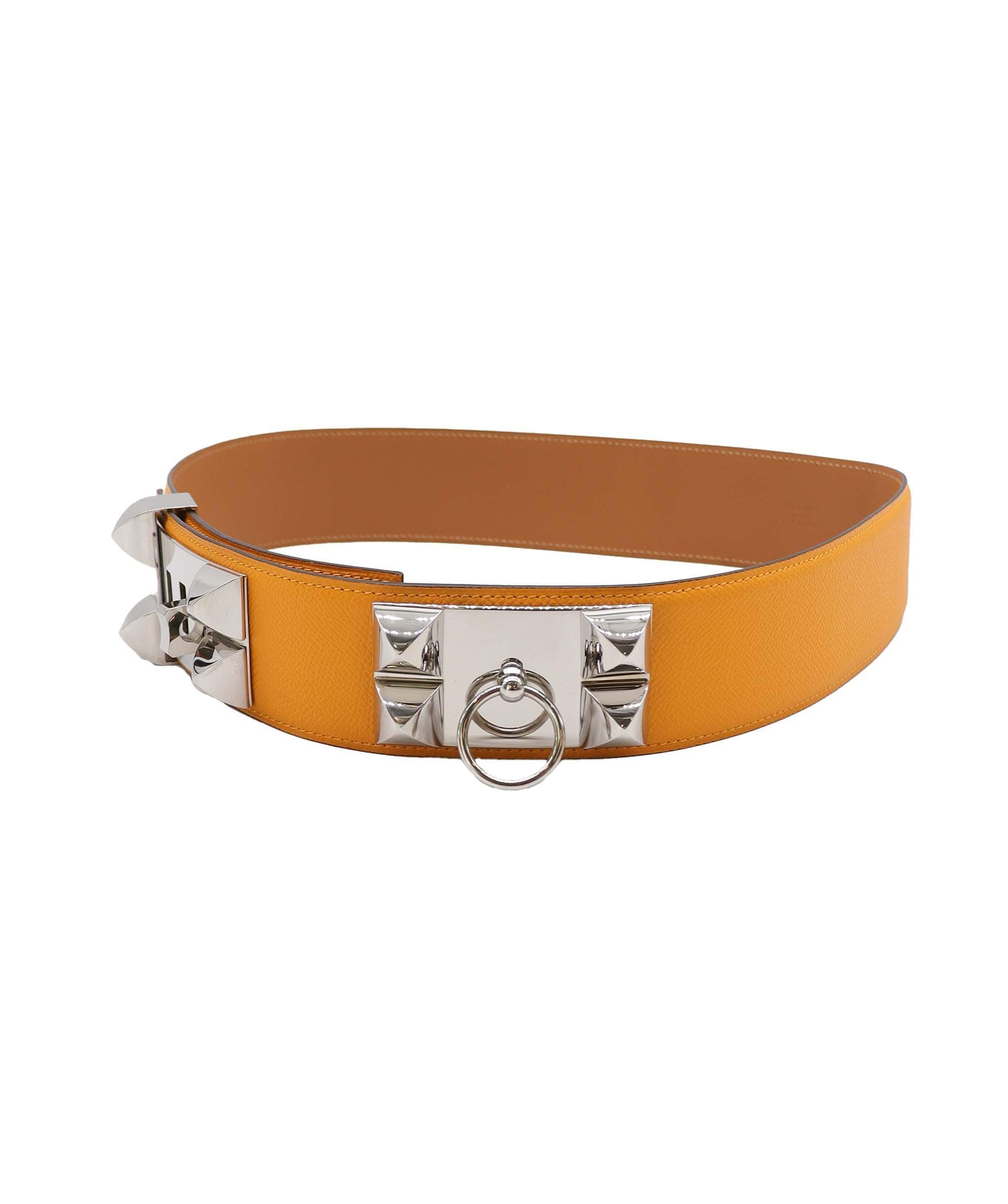 Hermès Collier De Chien Belt Jaune D'or Epsom PHW #P SKC1839