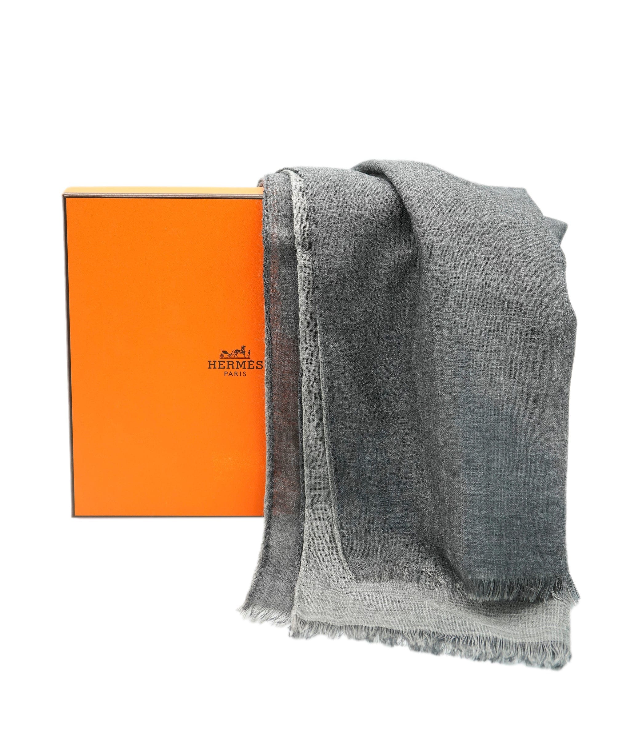 Hermes small rectangular cashmere grey two tone scarf with box - AJC0909