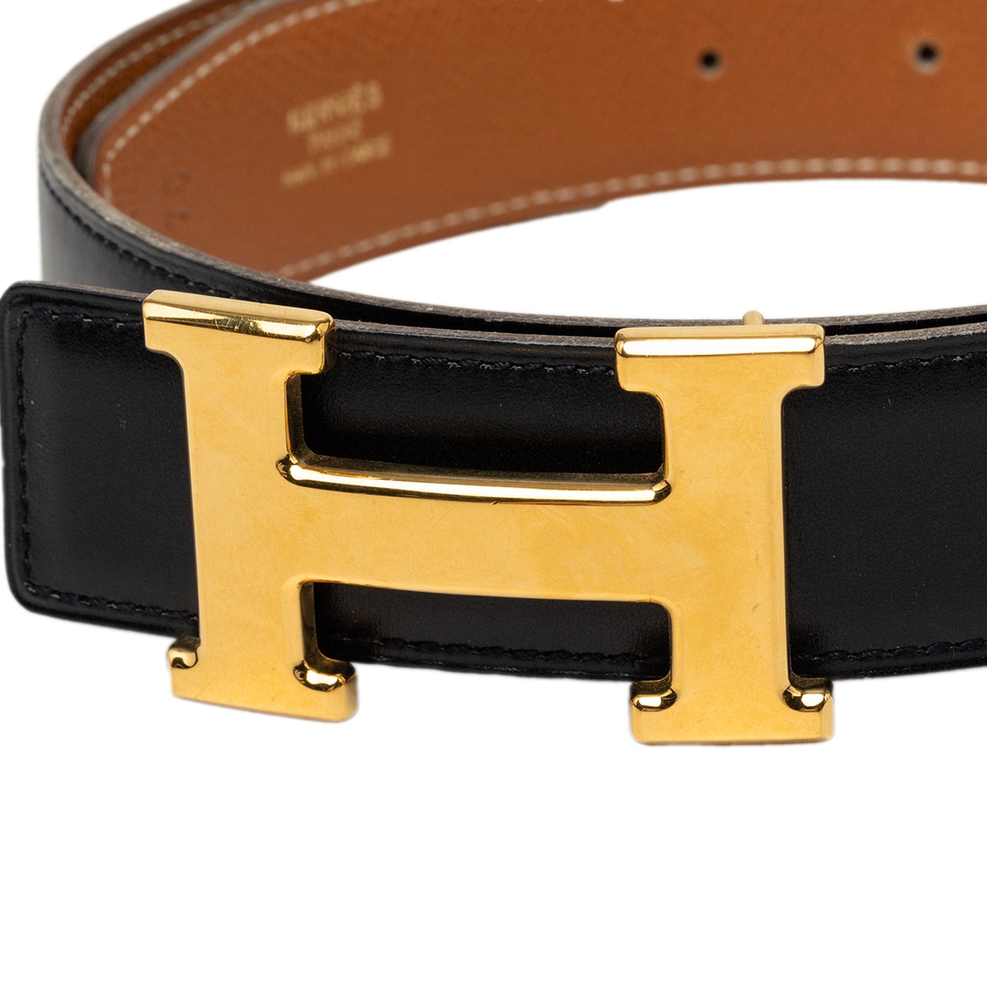 Hermès Box Calf and Courchevel Constance H Reversible Belt