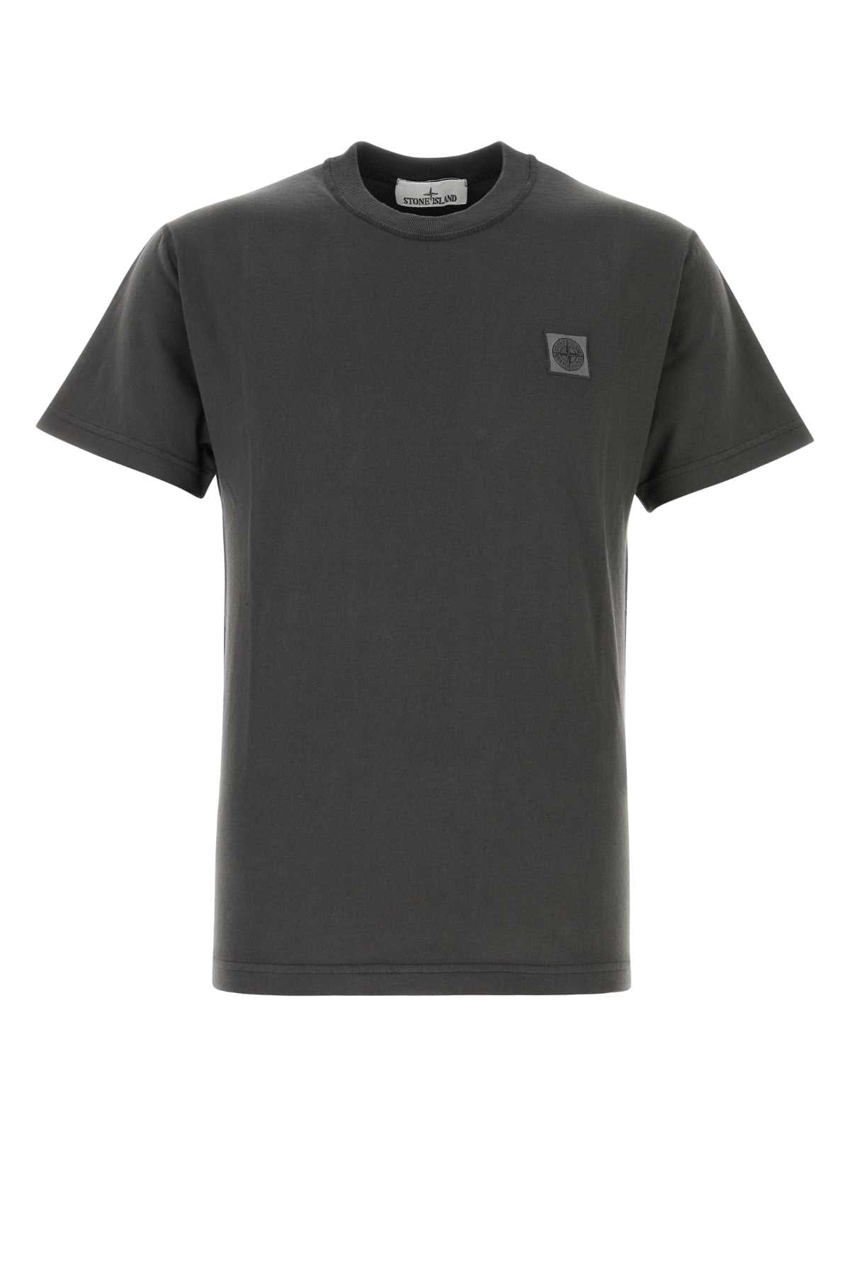 Stone Island Logo - Embroidered Cotton T - shirt — Gray
