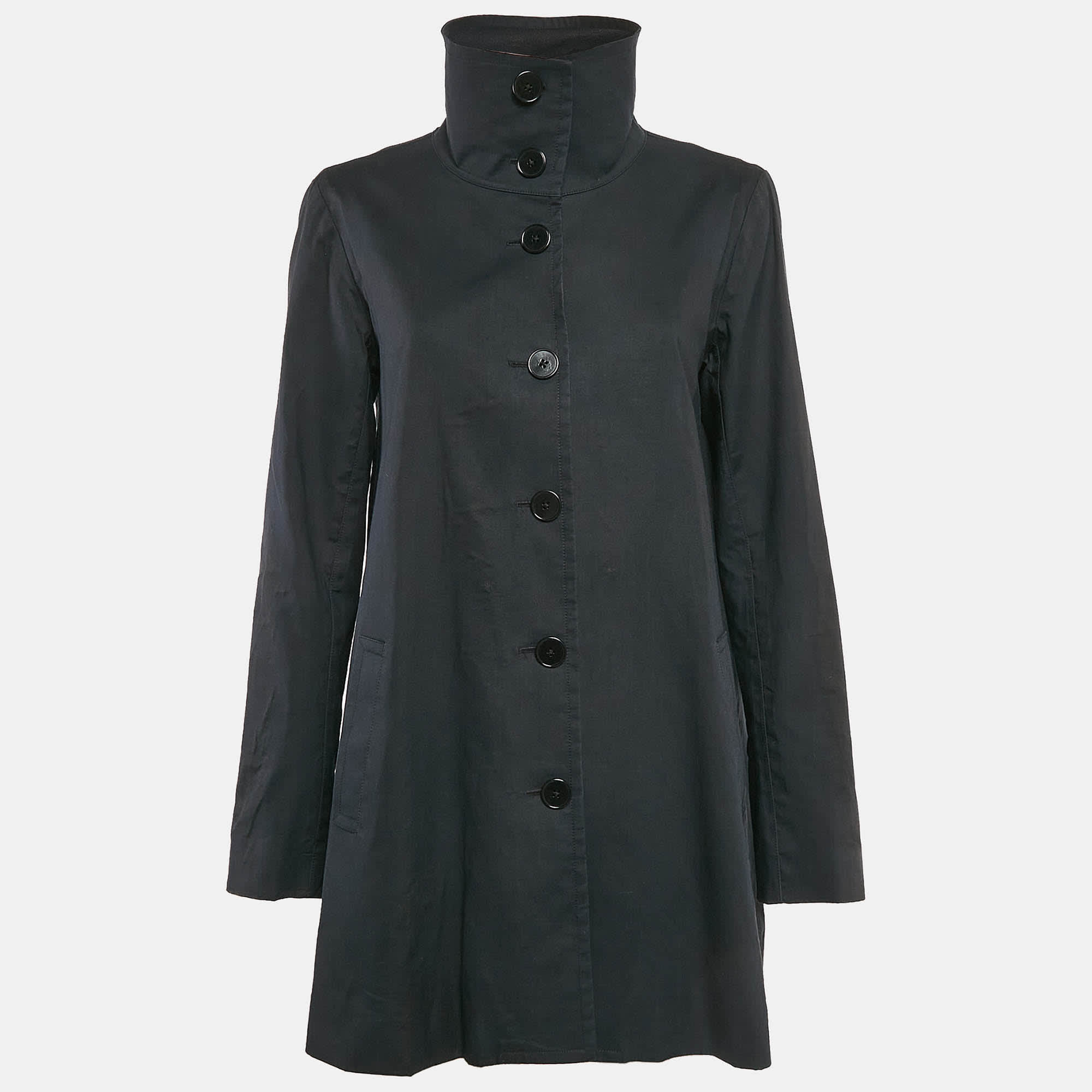 Ralph Lauren Black Cotton Single Breasted High Neck Coat