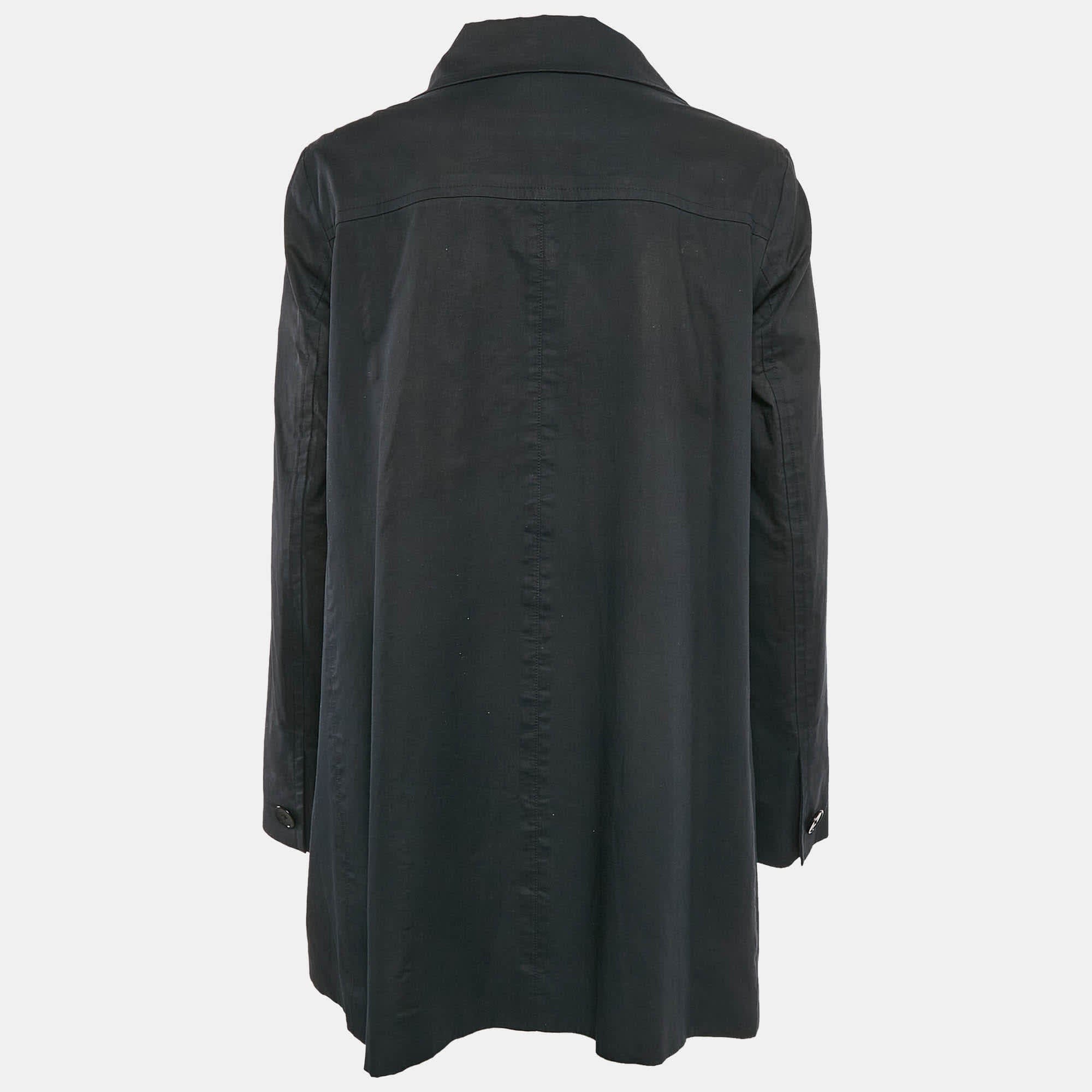 Ralph Lauren Black Cotton Single Breasted High Neck Coat