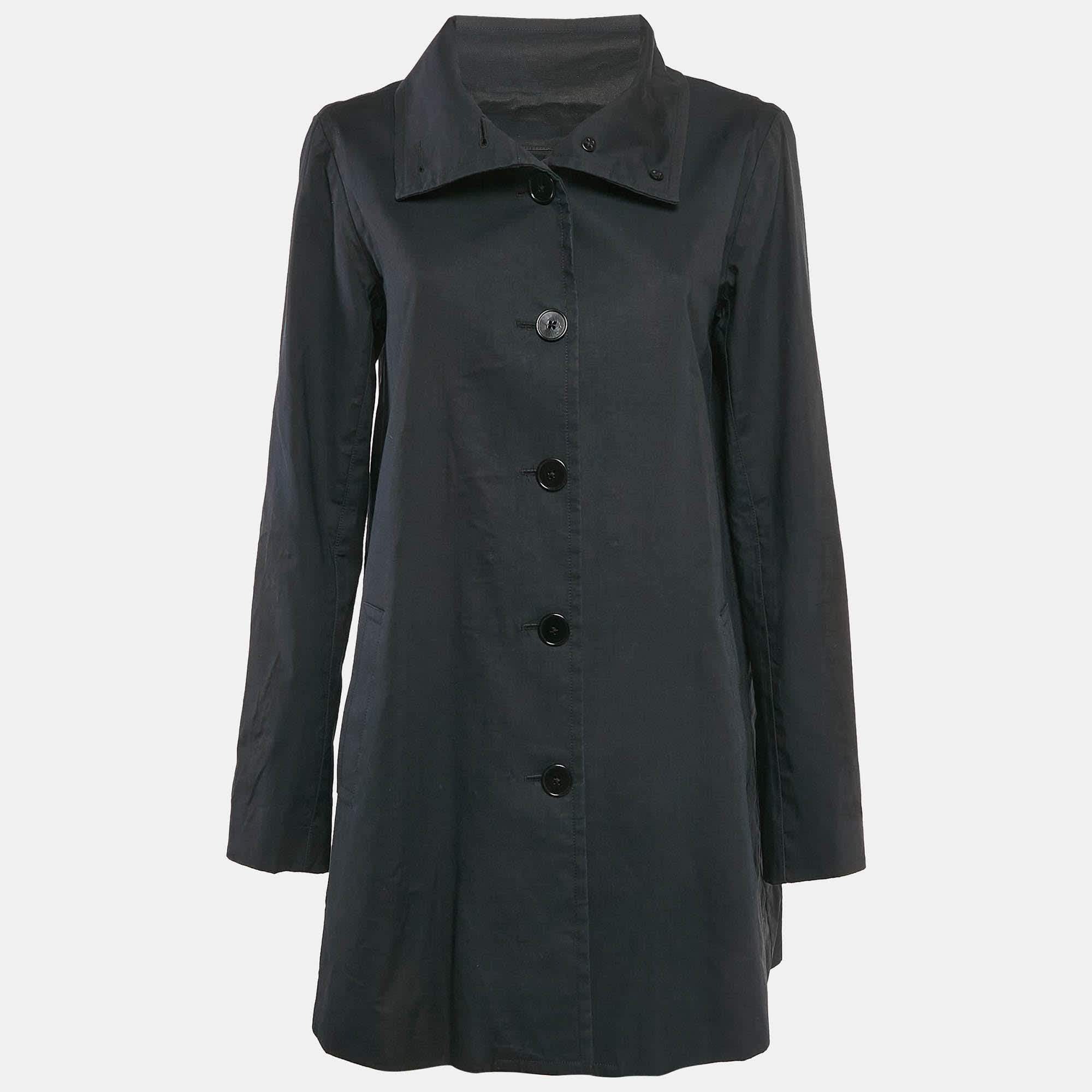 Ralph Lauren Black Cotton Single Breasted High Neck Coat