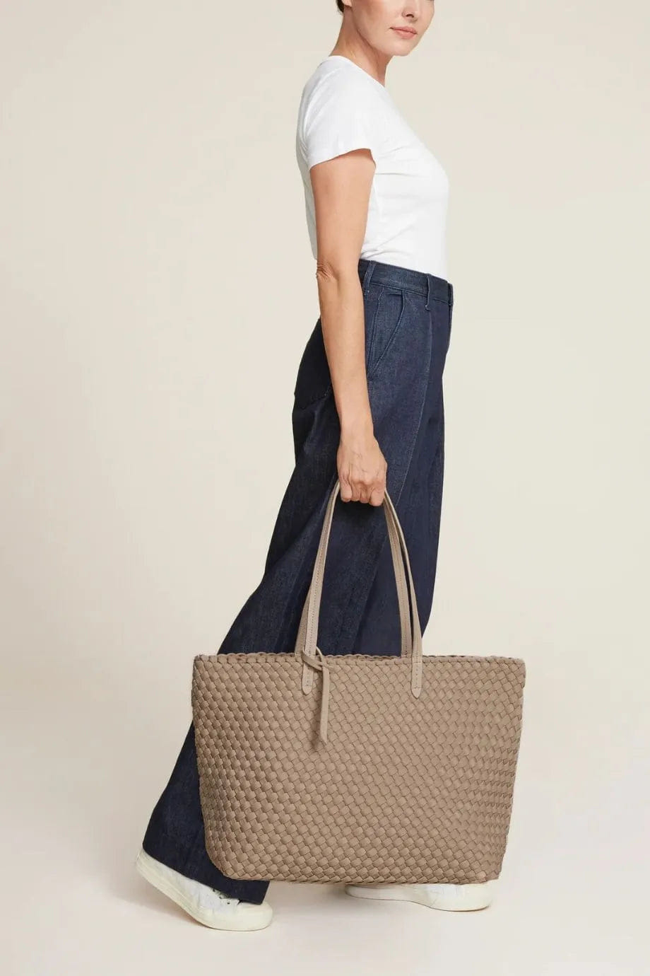 Naghedi Jetsetter Woven Large Tote Bag in Beige