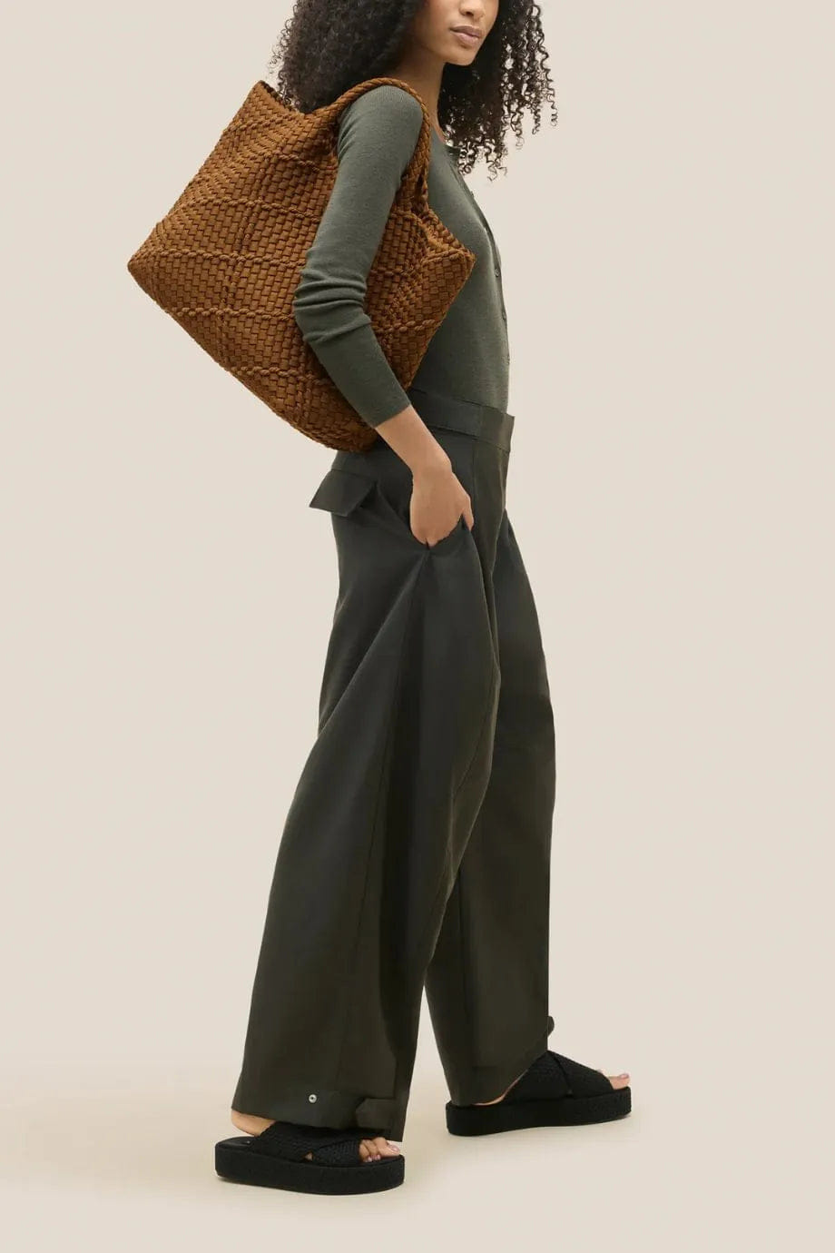 Naghedi St. Barths Woven Rope Large Tote Bag in Brown With Pouch