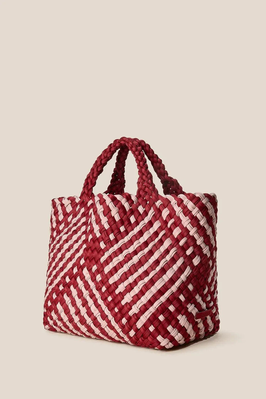 Naghedi St. Barths Double Weave Woven Medium Tote Bag in Red With Pouch