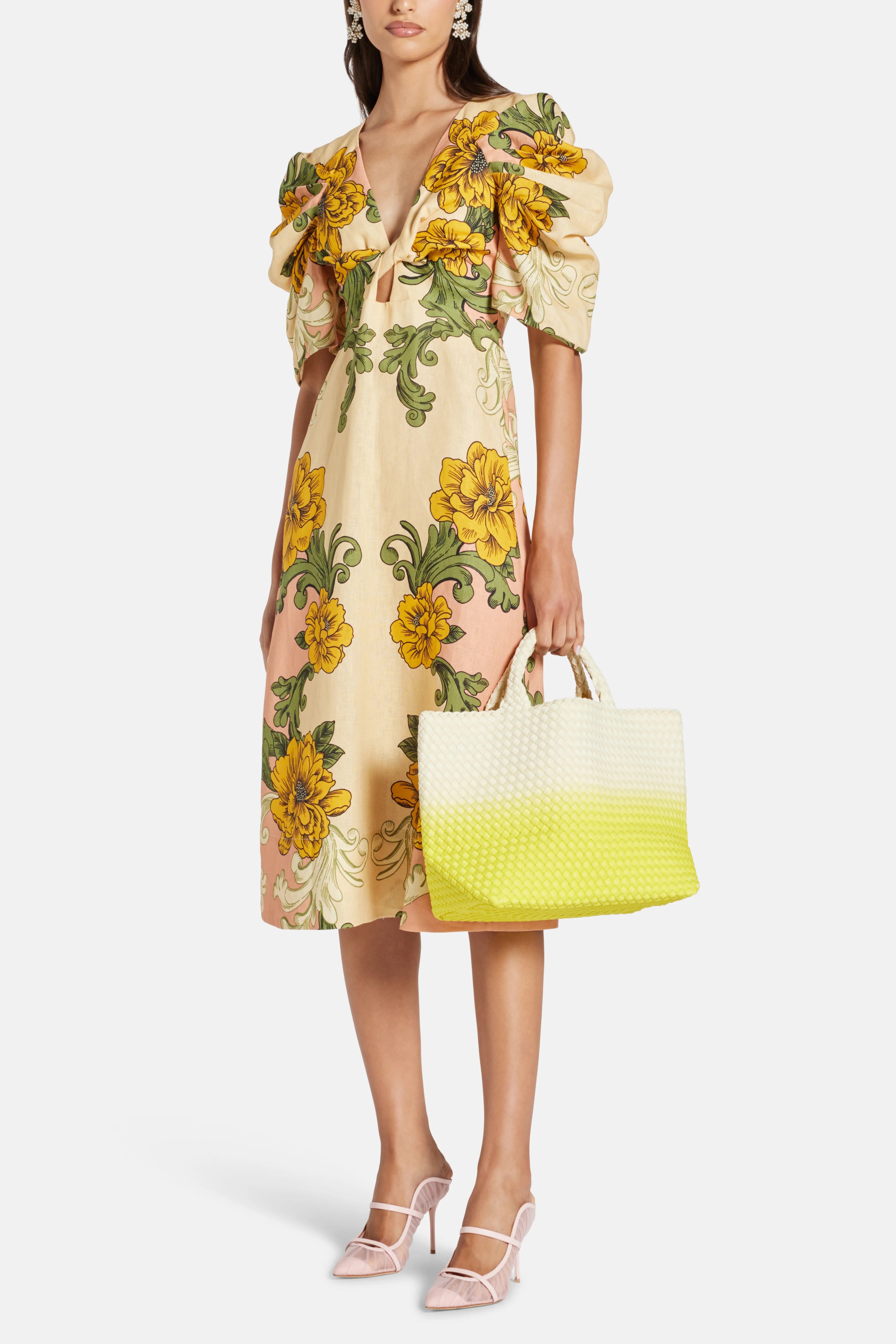 Naghedi St Barths Medium Tote Bag in Yellow and Nude