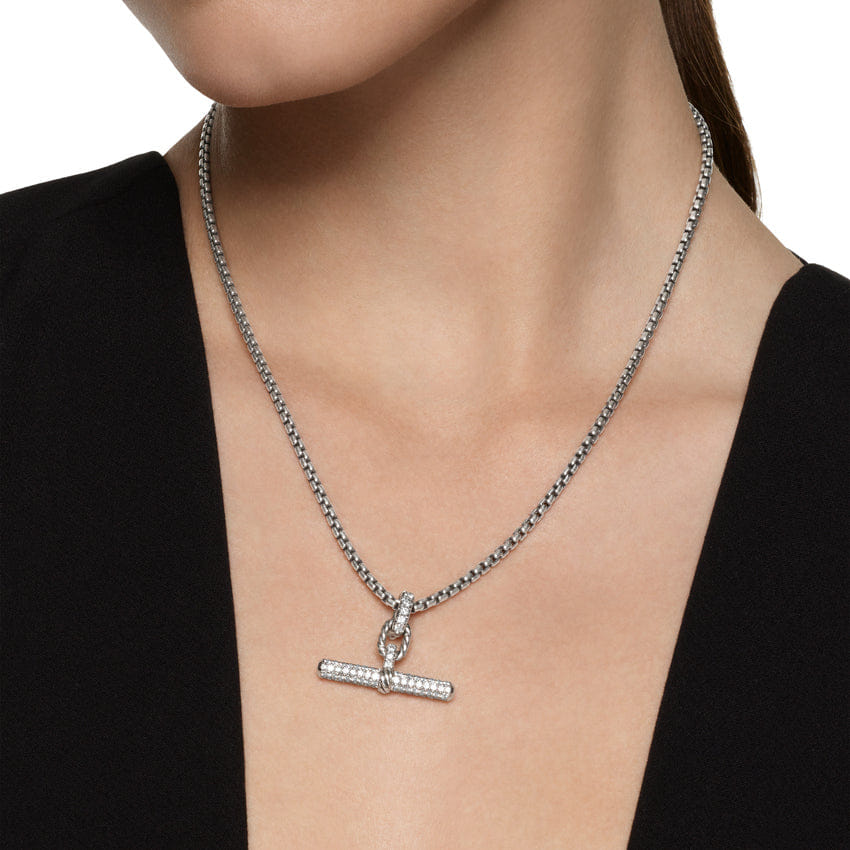 David Yurman DY Madison Toggle Pendant in Sterling Silver with Diamonds, 29 mm