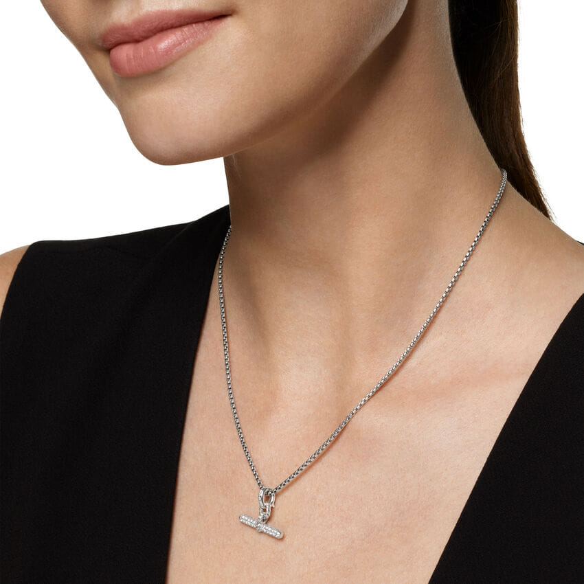 David Yurman DY Madison Toggle Pendant in Sterling Silver with Diamonds, 20 mm