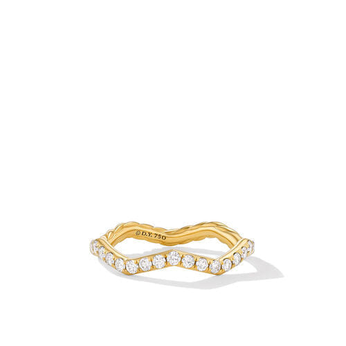 David Yurman Zig Zag Stax Ring in 18K Yellow Gold with Diamonds, Size 7
