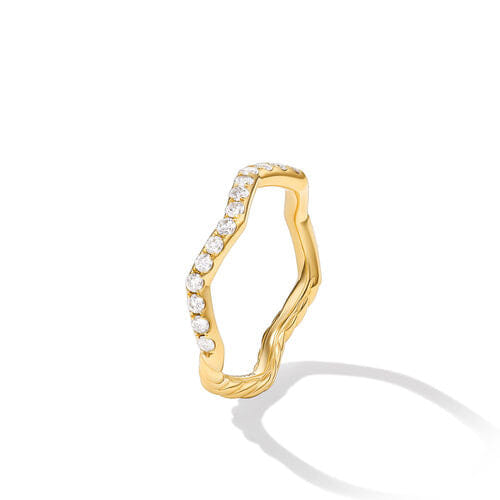 David Yurman Zig Zag Stax Ring in 18K Yellow Gold with Diamonds, Size 7