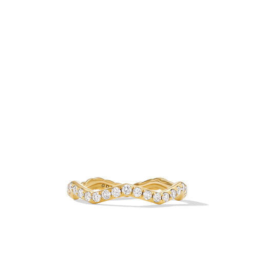 David Yurman Zig Zag Stax Ring in 18K Yellow Gold with Diamonds, Size 7