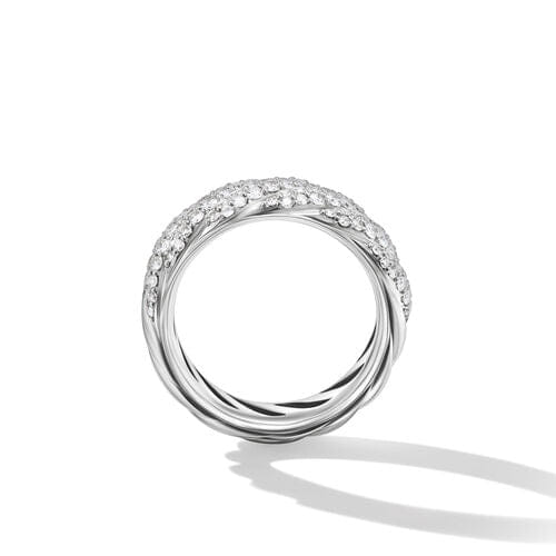 David Yurman Sculpted Cable Band Ring in Sterling Silver with Pavé Diamonds, Size 6
