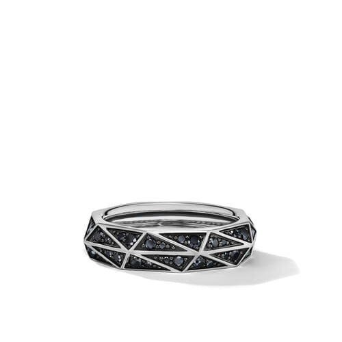 David Yurman Torqued Faceted Band Ring in Sterling Silver with Pavé Black Diamonds, Size 11