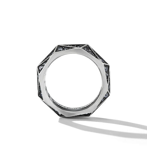 David Yurman Torqued Faceted Band Ring in Sterling Silver with Pavé Black Diamonds, Size 11
