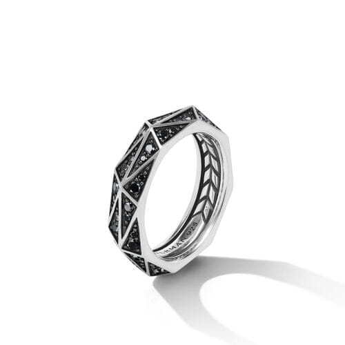David Yurman Torqued Faceted Band Ring in Sterling Silver with Pavé Black Diamonds, Size 11
