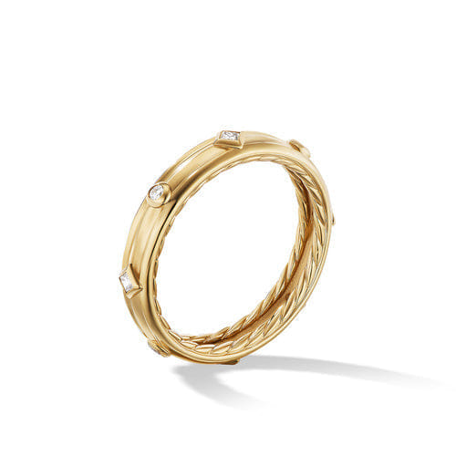 David Yurman Modern Renaissance Band Ring in 18K Yellow Gold with Diamonds, Size 7