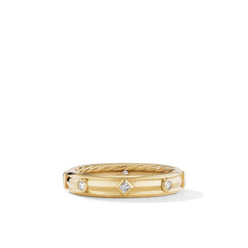 David Yurman Modern Renaissance Band Ring in 18K Yellow Gold with Diamonds, Size 6