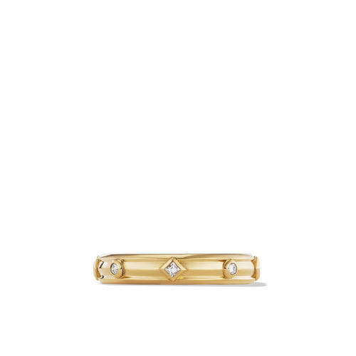 David Yurman Modern Renaissance Band Ring in 18K Yellow Gold with Diamonds, Size 6