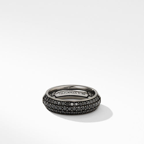 David Yurman Half Pavé Beveled Band Ring in Grey Titanium with Black Diamonds, Size 11