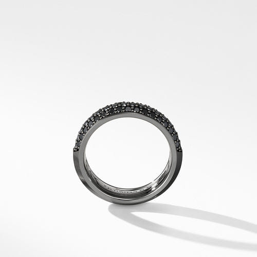 David Yurman Half Pavé Beveled Band Ring in Grey Titanium with Black Diamonds, Size 11