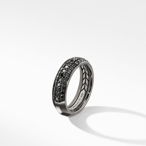 David Yurman Half Pavé Beveled Band Ring in Grey Titanium with Black Diamonds, Size 11