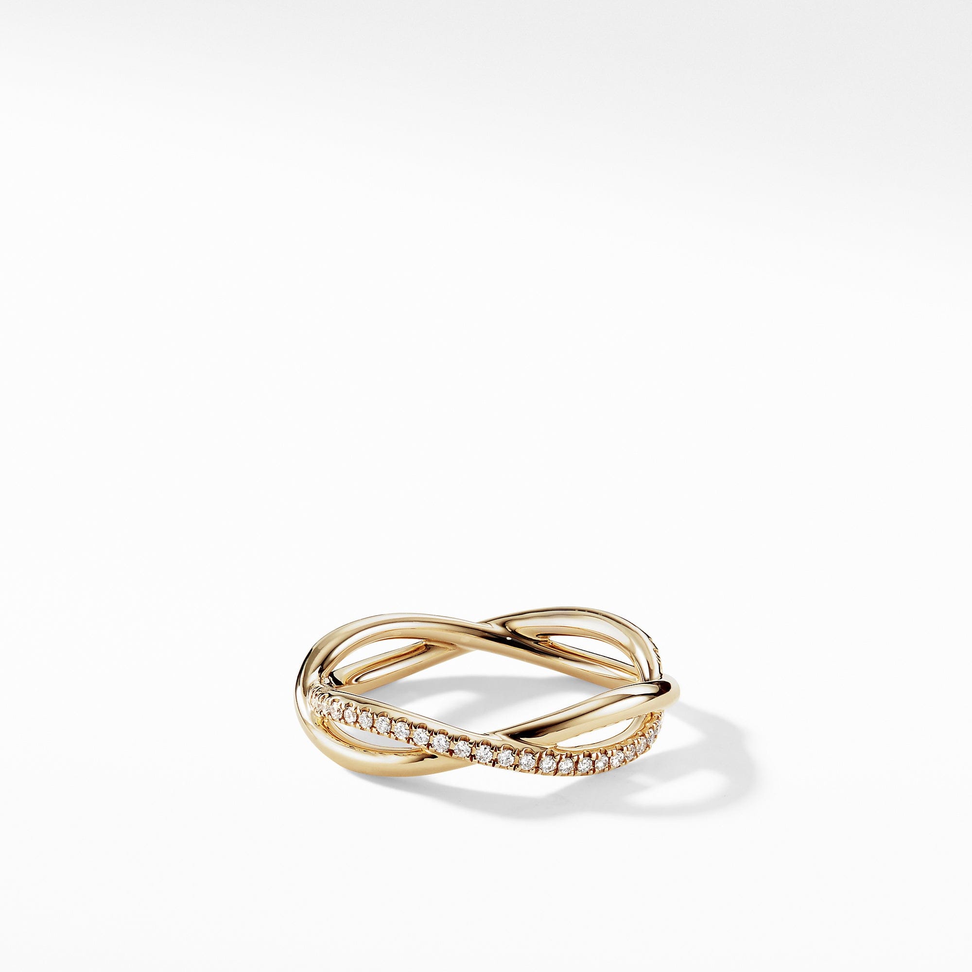 David Yurman Crossover Pavé Diamond Wedding Band Ring in 18K Yellow Gold, Size 6