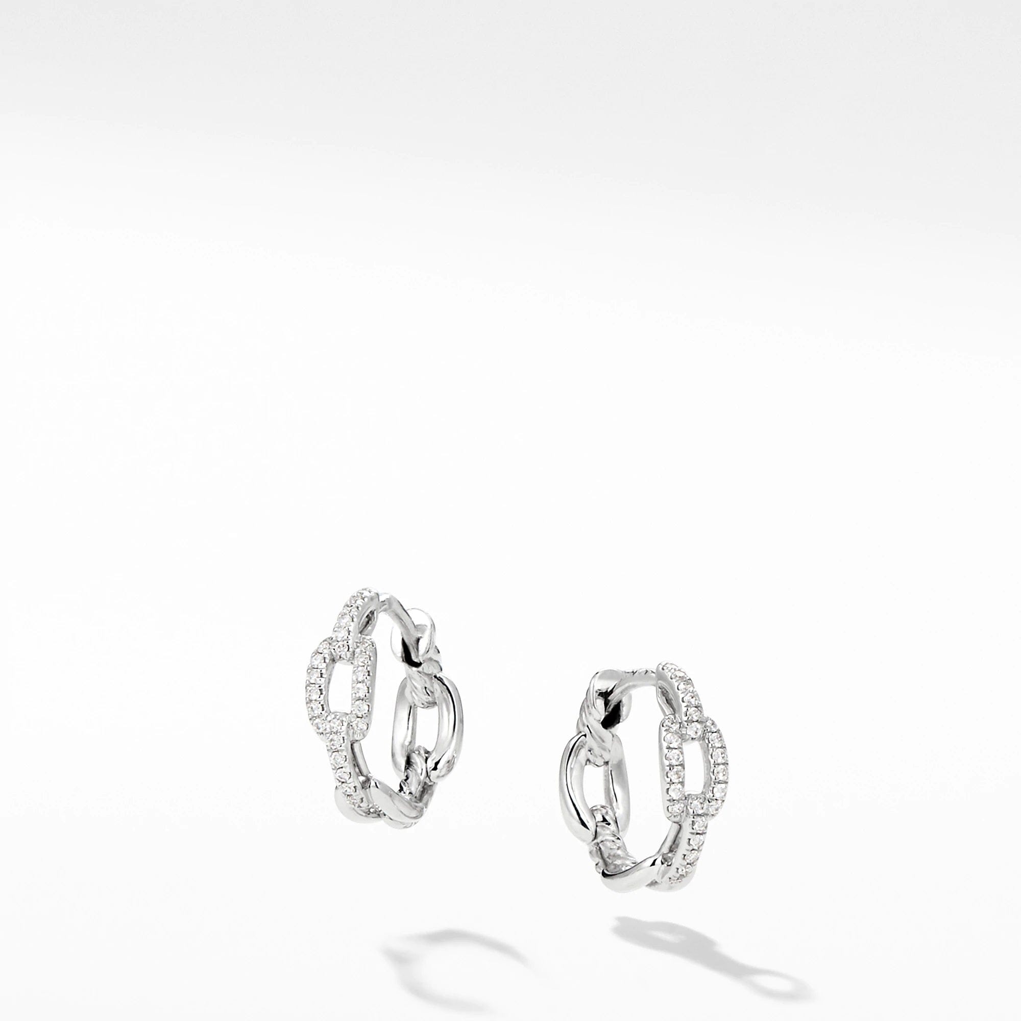 David Yurman Stax Chain Link Huggie Hoop Earrings with Diamonds in 18K White Gold