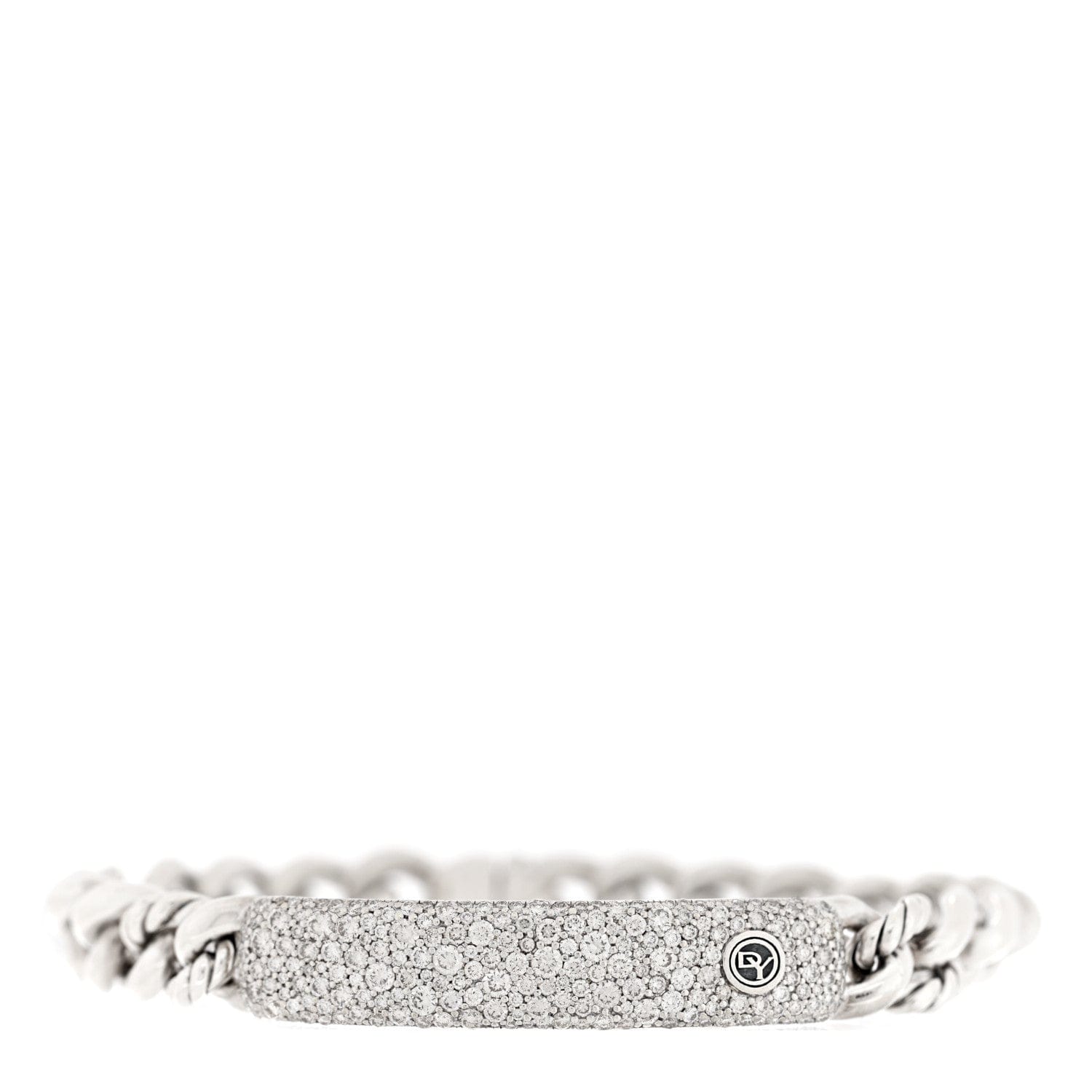 David Yurman Sterling Silver Diamond Pave Single Belmont Curb Link ID Bracelet