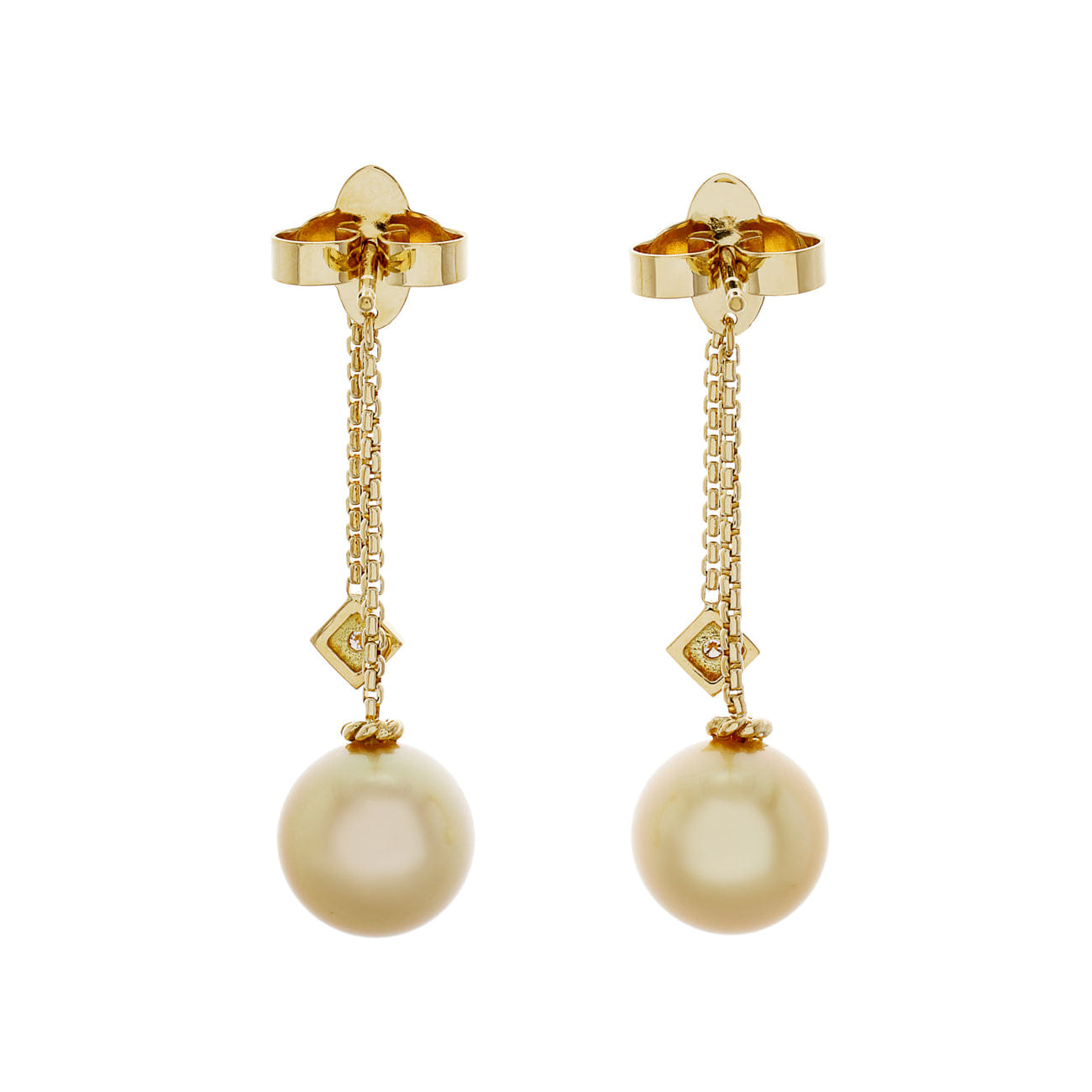 David Yurman 18K Yellow Gold Pearl Diamond Solari Chain Drop Earrings