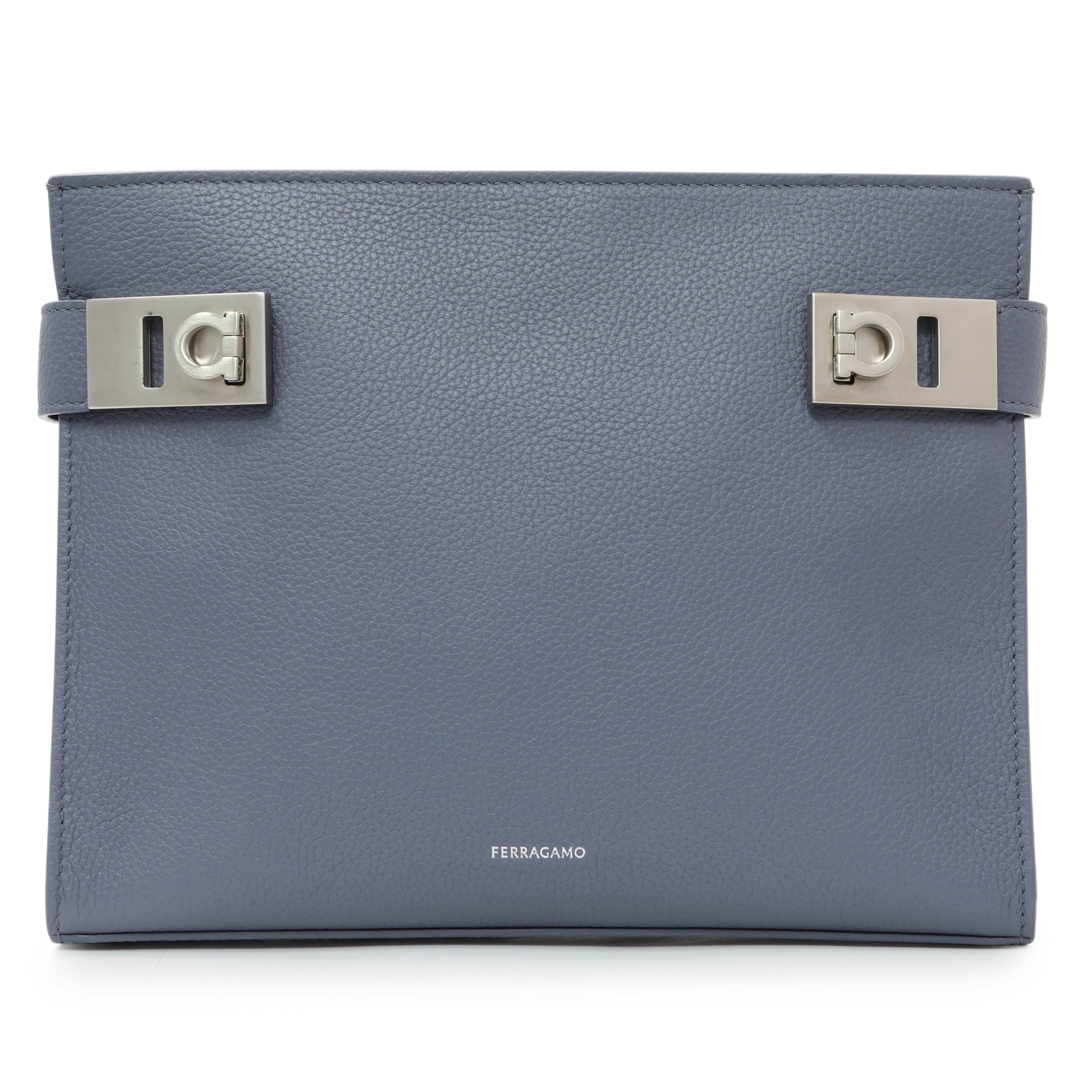Salvatore Ferragamo Blue Twin Pouch with Gancini Buckles