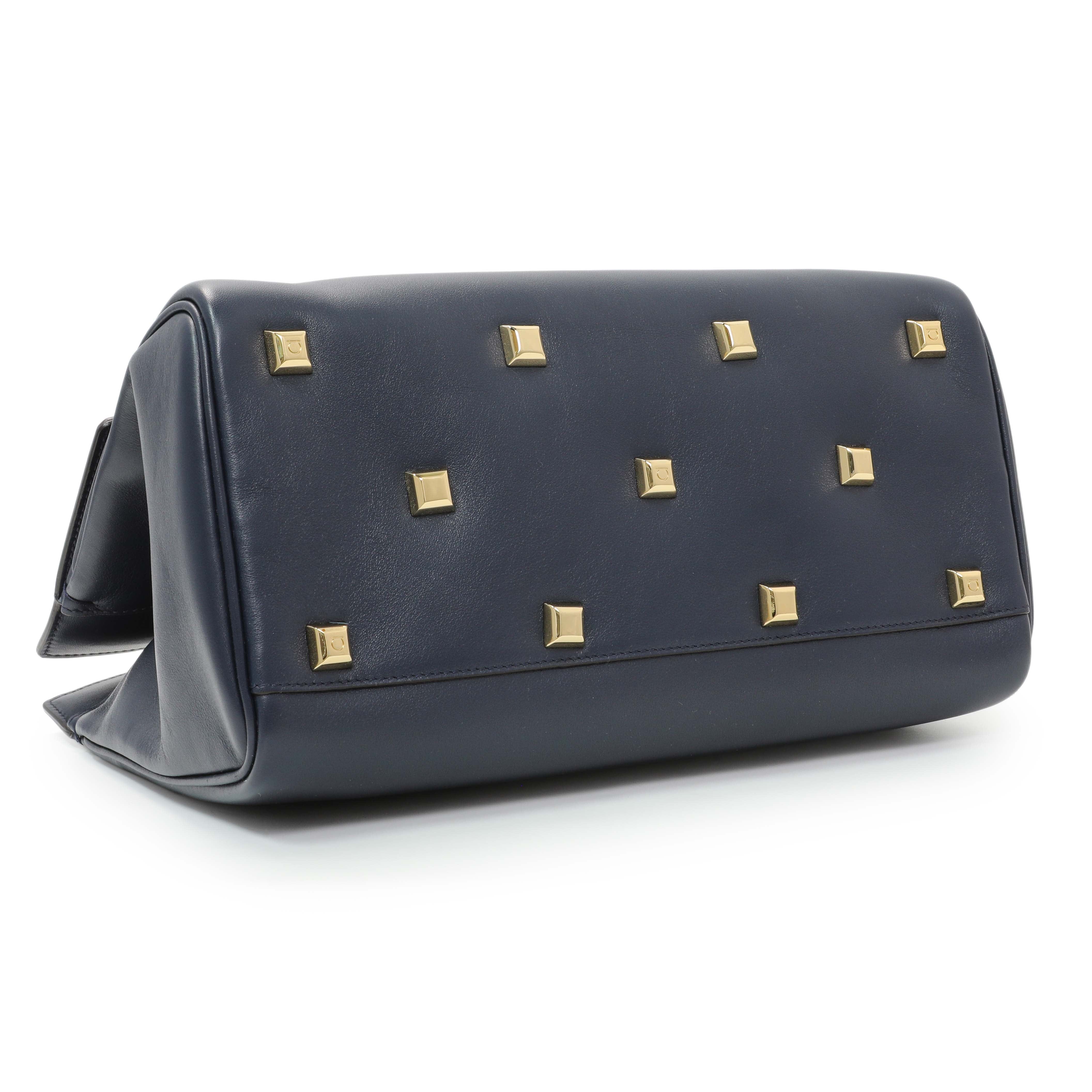 Salvatore Ferragamo Blue Calfskin Medium Studio Bag