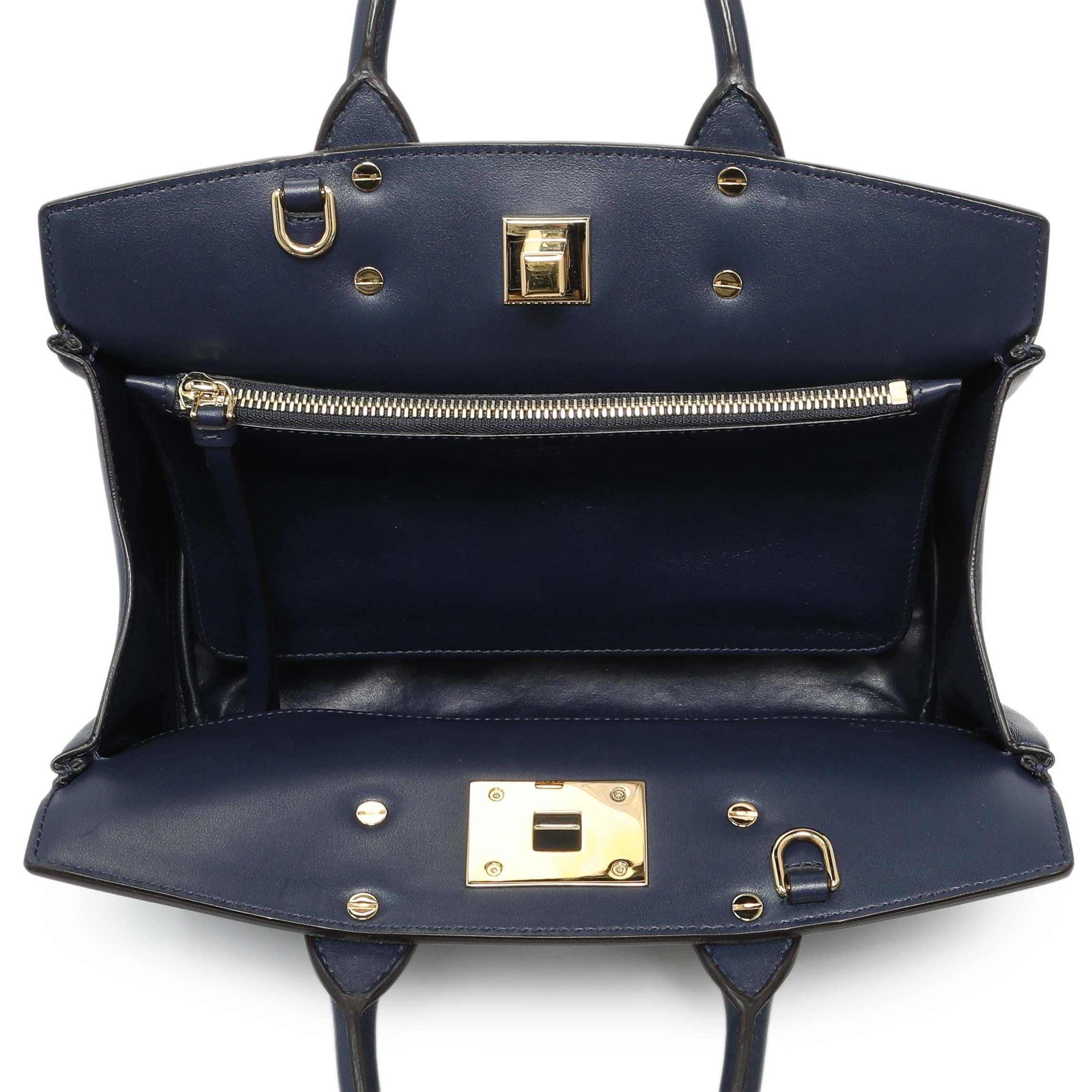 Salvatore Ferragamo Blue Calfskin Medium Studio Bag