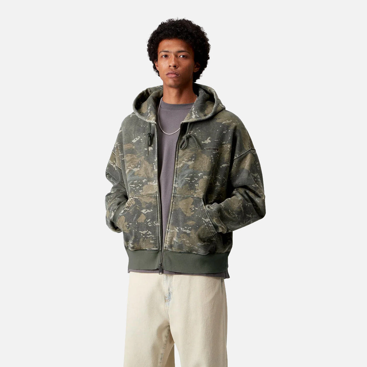 Carhartt WIP HOODED BENTON SWEAT JACKET - GREEN CAMO COMBI