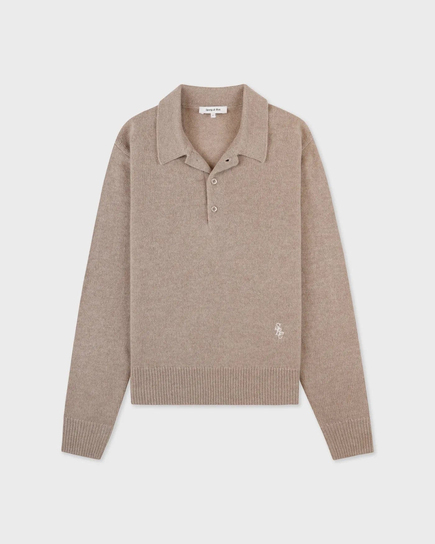 Sporty & Rich SRC Cashmere Long Sleeve Polo in Beige
