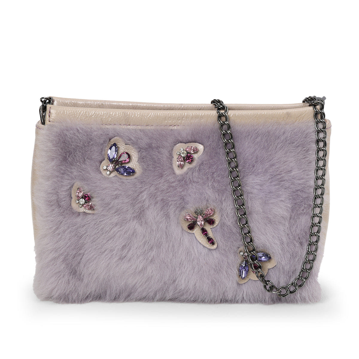 Long Champ Faux Fur And Patent Leather Crossbody Bag