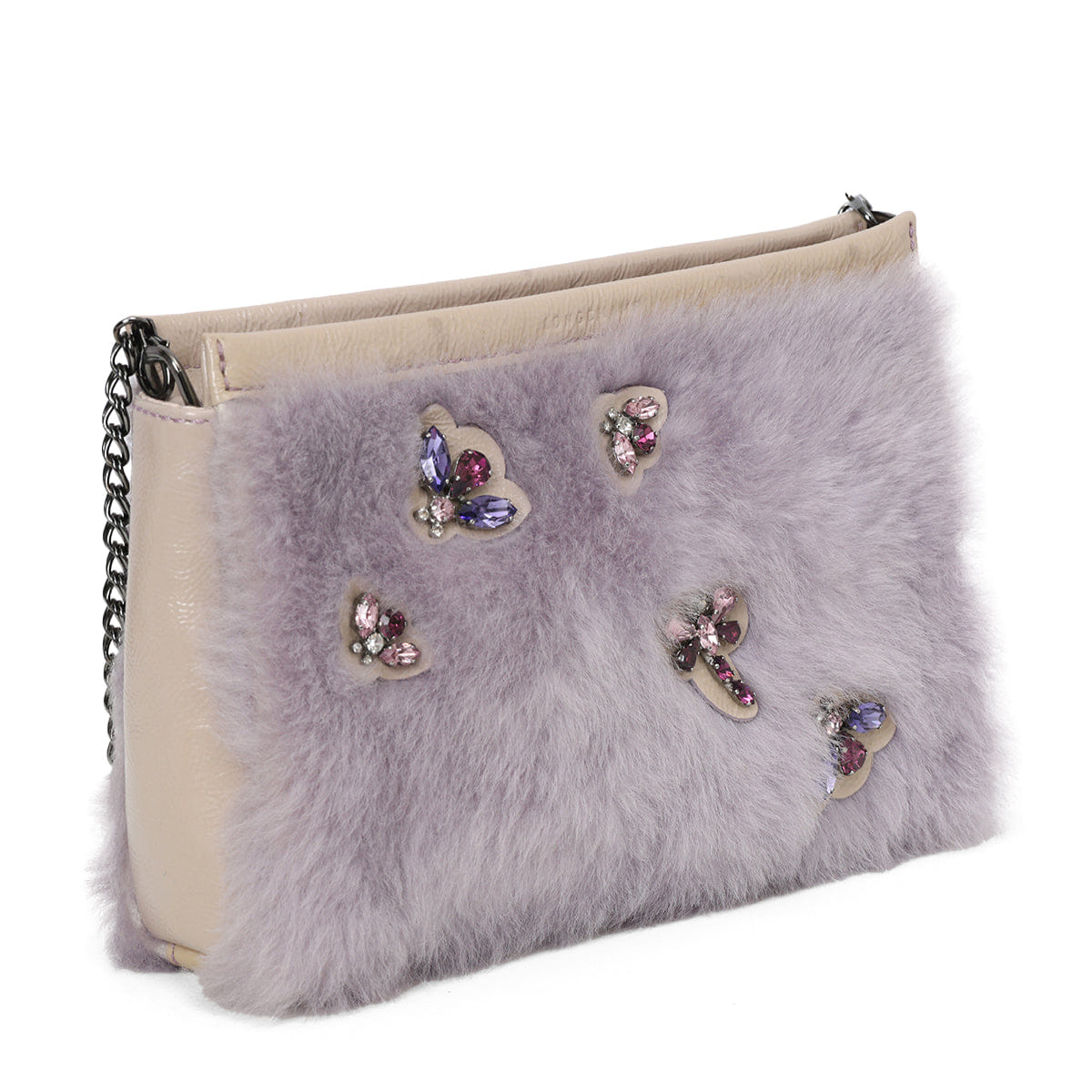 Long Champ Faux Fur And Patent Leather Crossbody Bag