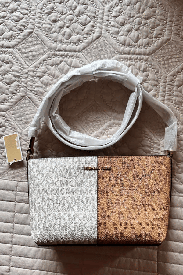 Brand New Michael Kors Jet Set Small Two - Tone Logo Crossbody Bag