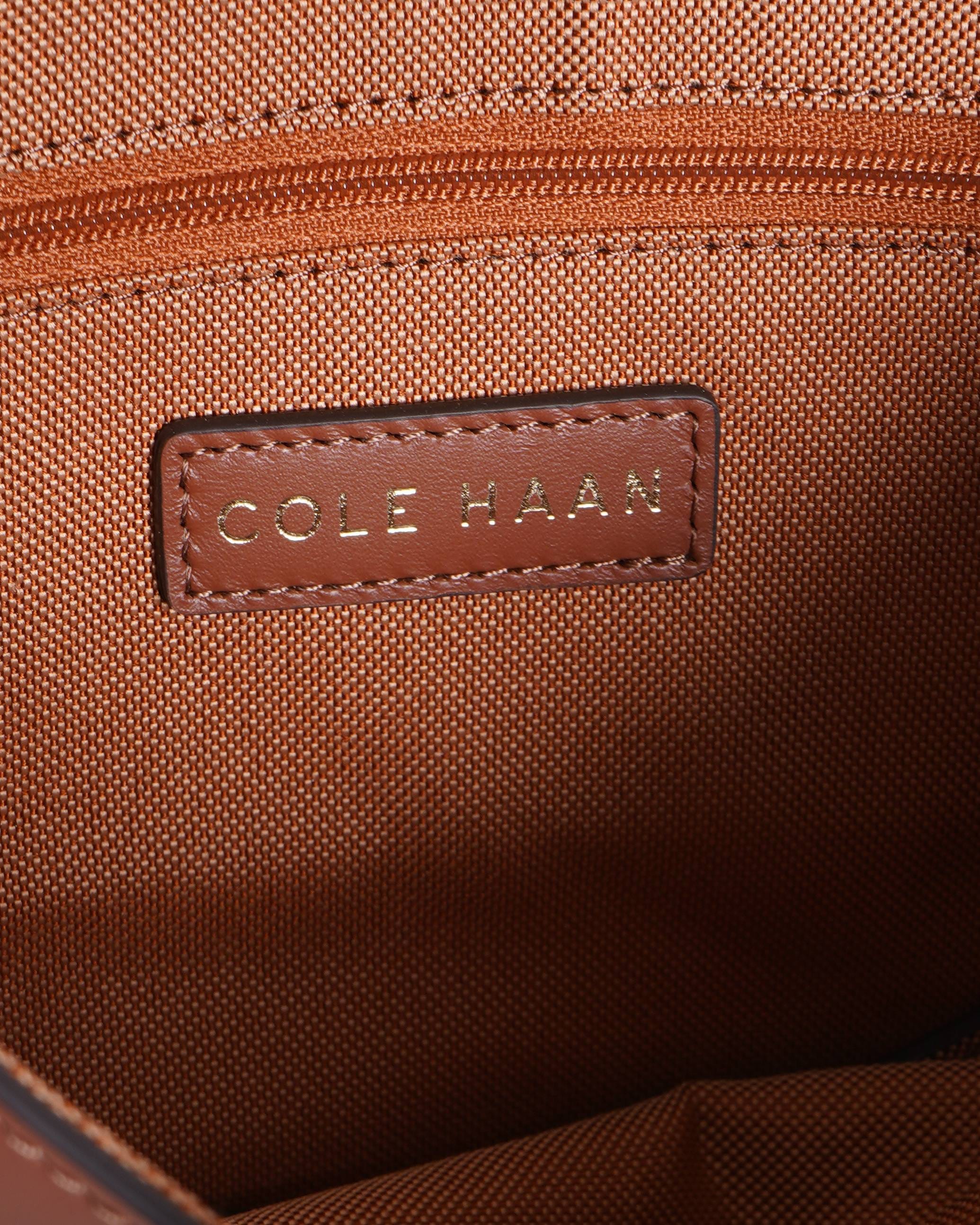 Cole Haan Natural Straw & Tan Leather Evie Saddle Bag