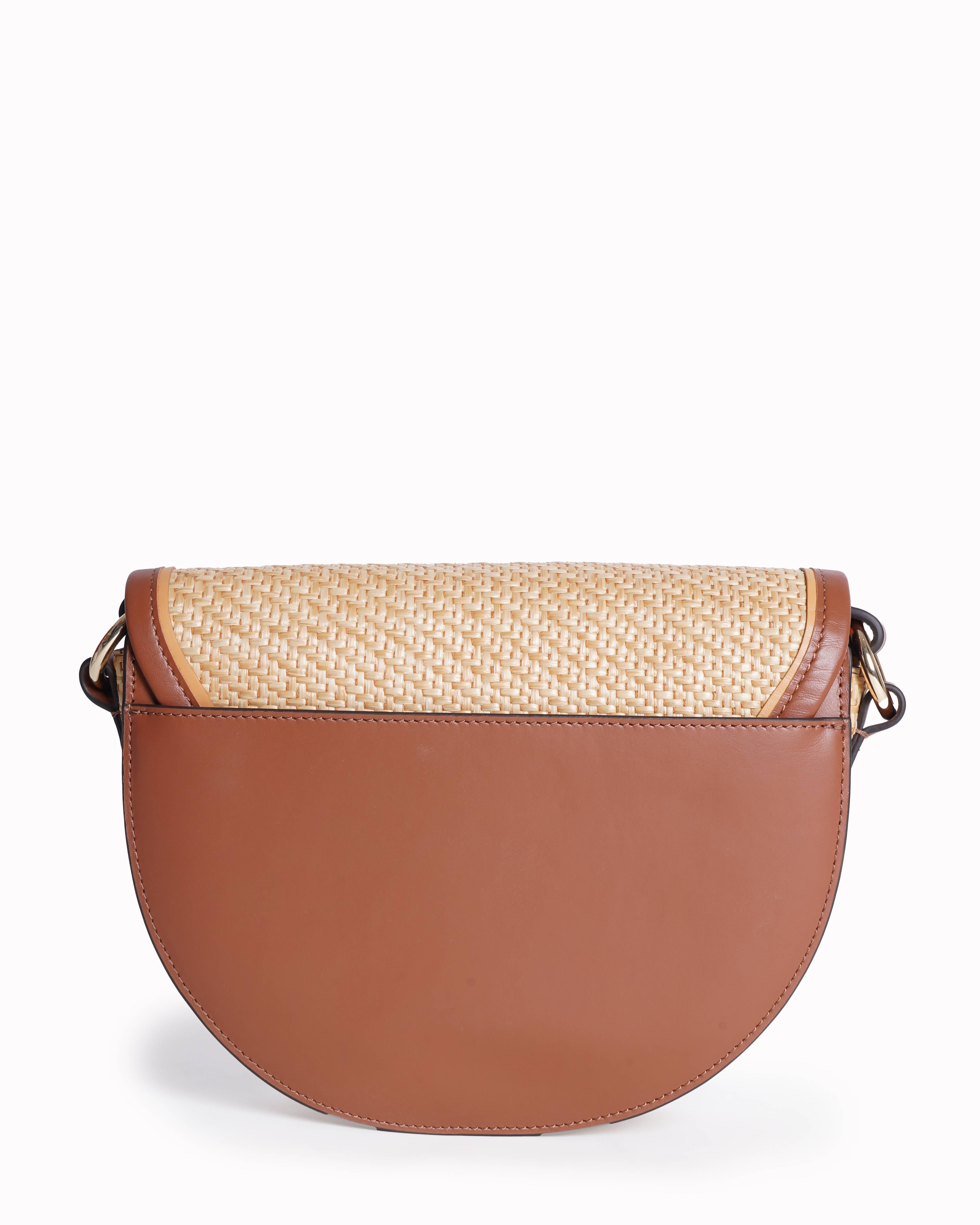 Cole Haan Natural Straw & Tan Leather Evie Saddle Bag