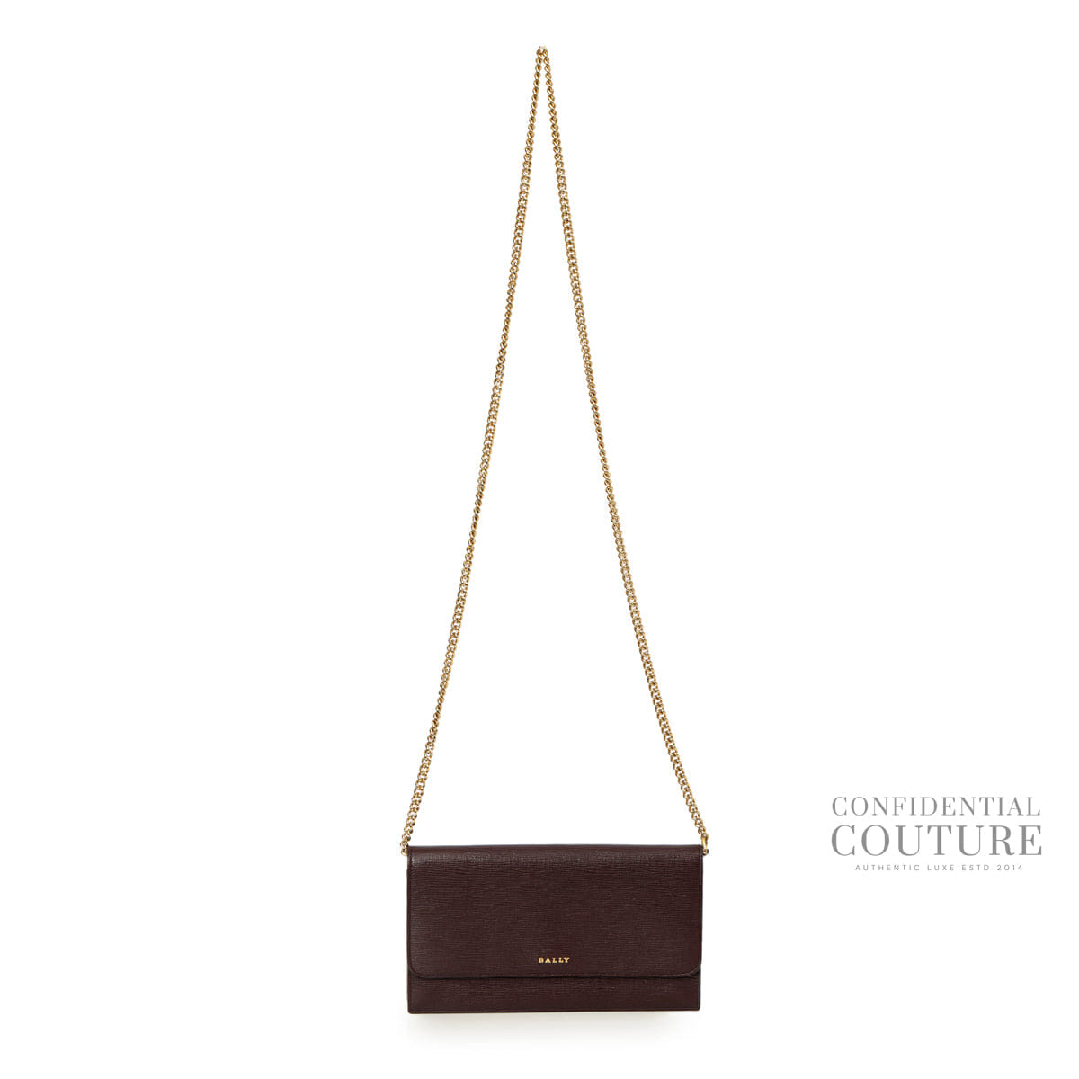 Bally Dark Plum Leather Wallet On Chain Bag