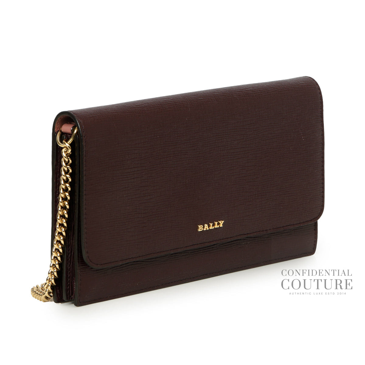 Bally Dark Plum Leather Wallet On Chain Bag