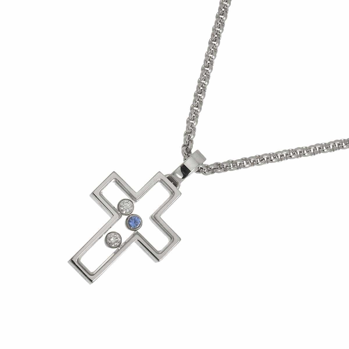 Chopard Happy Diamond Sapphire Cross Necklace 18K WG 750 90324467