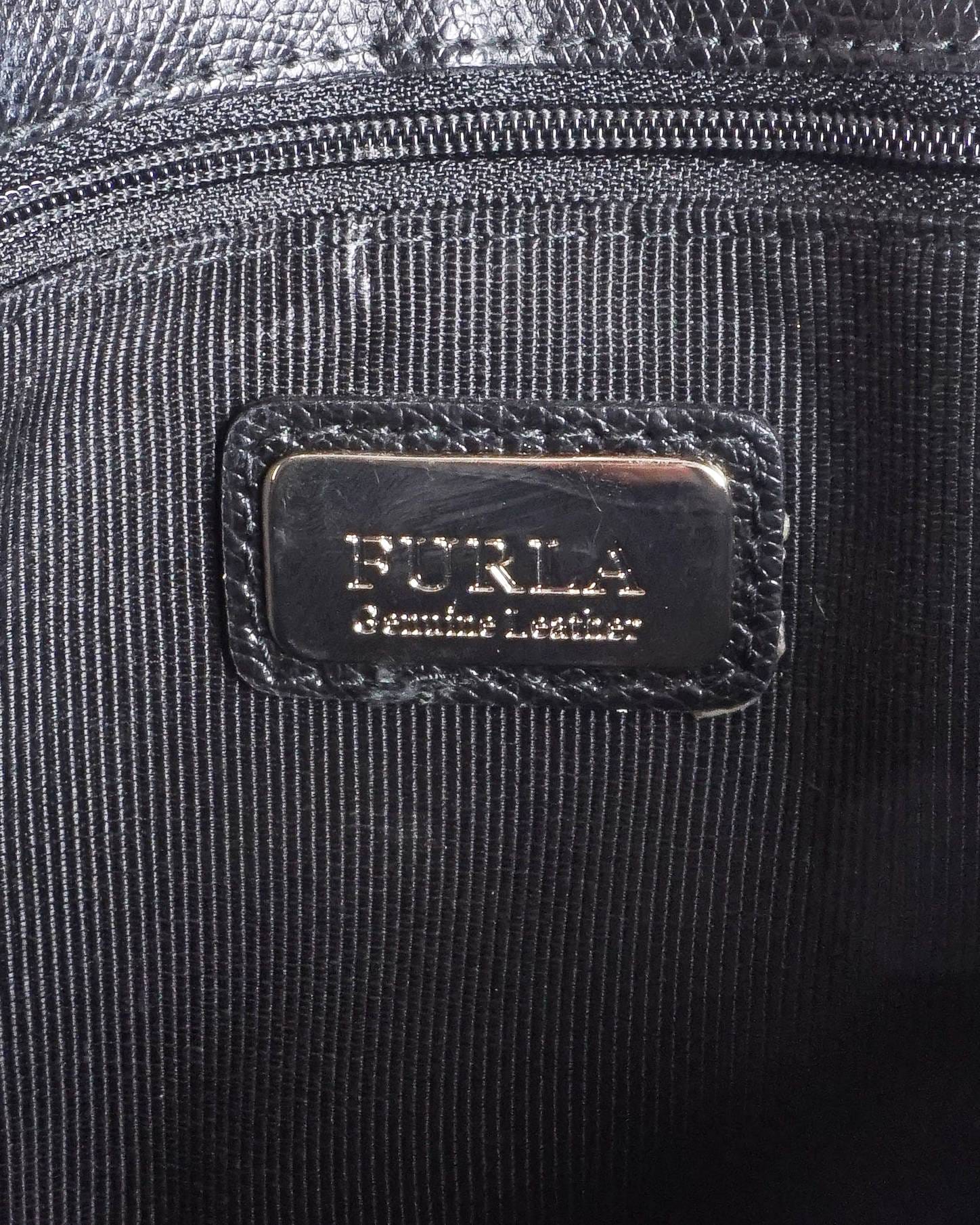 Furla Blue Leather Bird & Floral Print Push - Lock Shoulder Bag