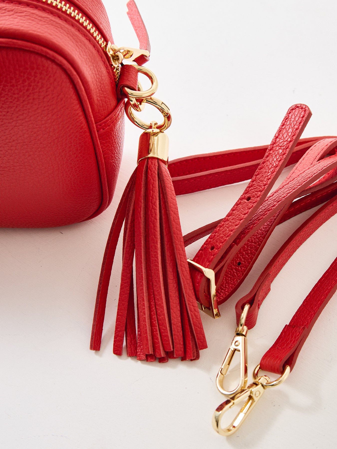 Apatchy London Tassel Leather Crossbody Bag Red