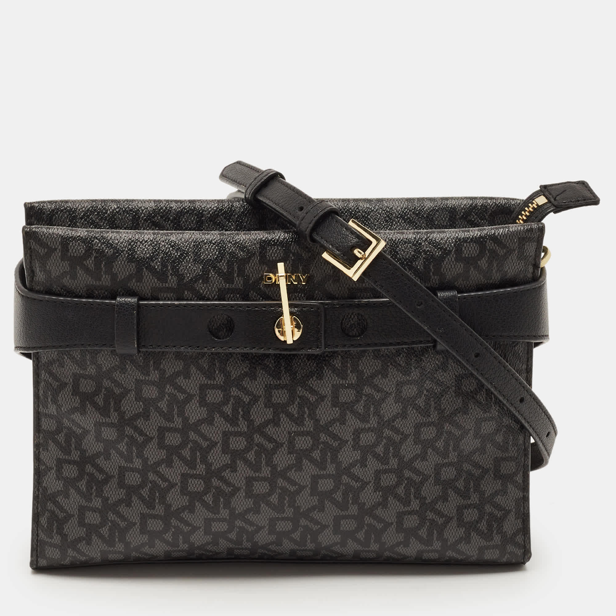 Monogram Dkny Bleeker East West Black/grey Monogram Coated Canvas And Leather Crossbody Bag