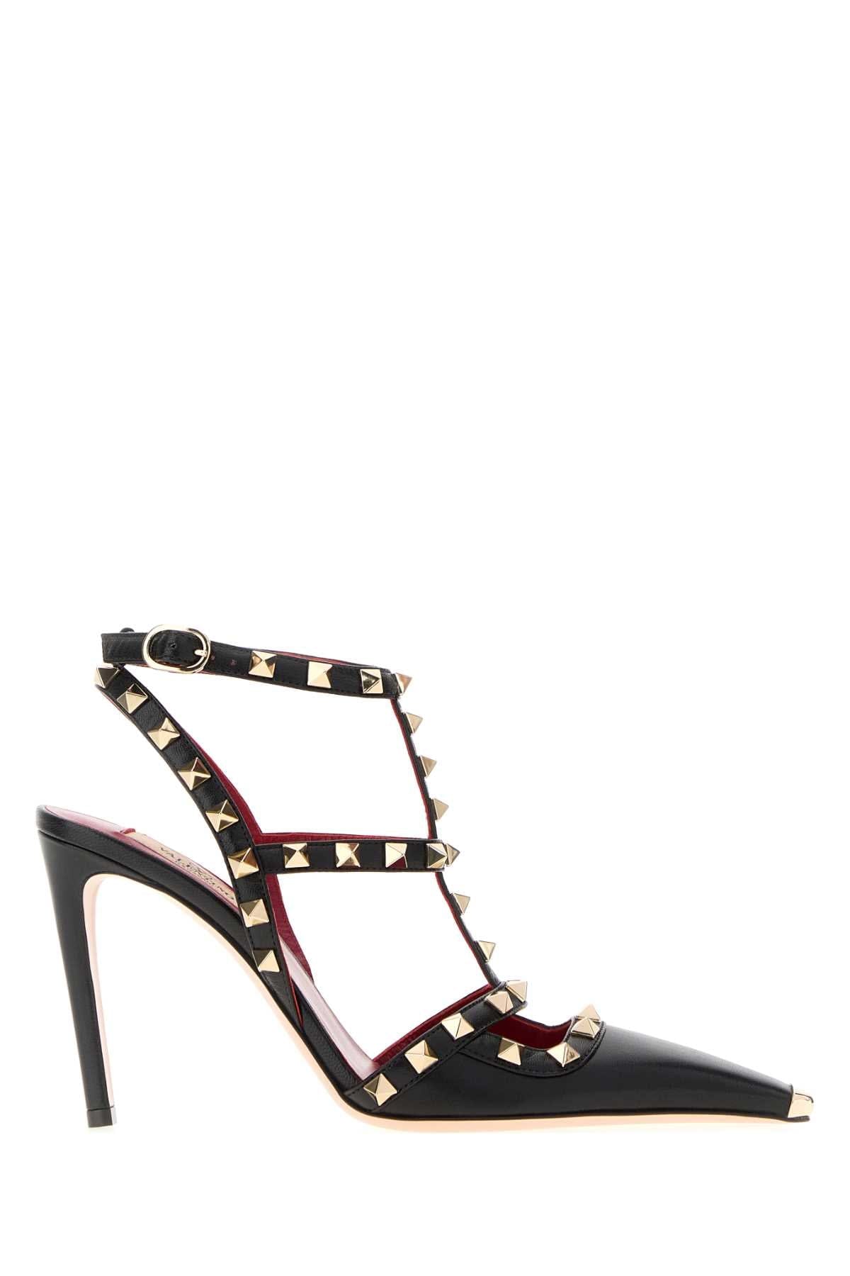 Valentino Garavani Studded T - Strap Leather Heel — Black