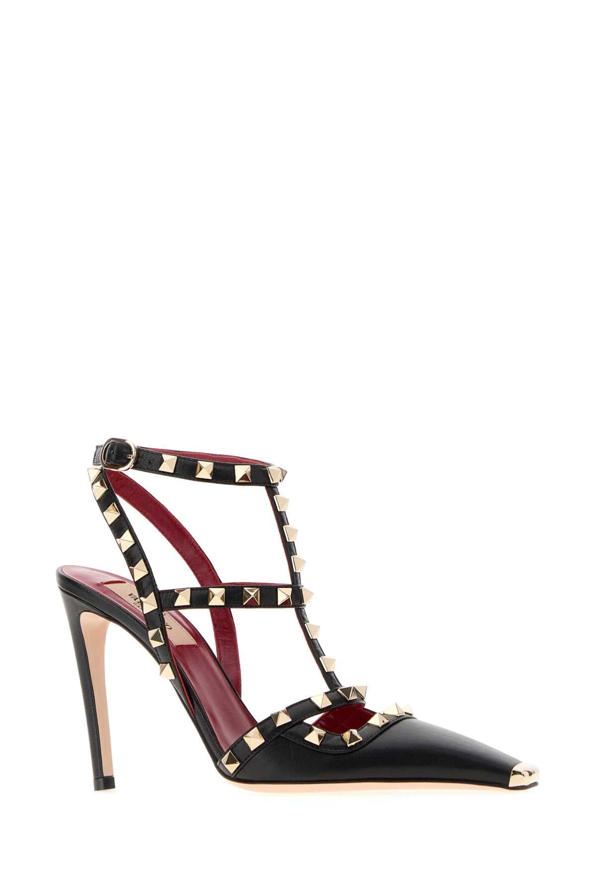 Valentino Garavani Studded T - Strap Leather Heel — Black