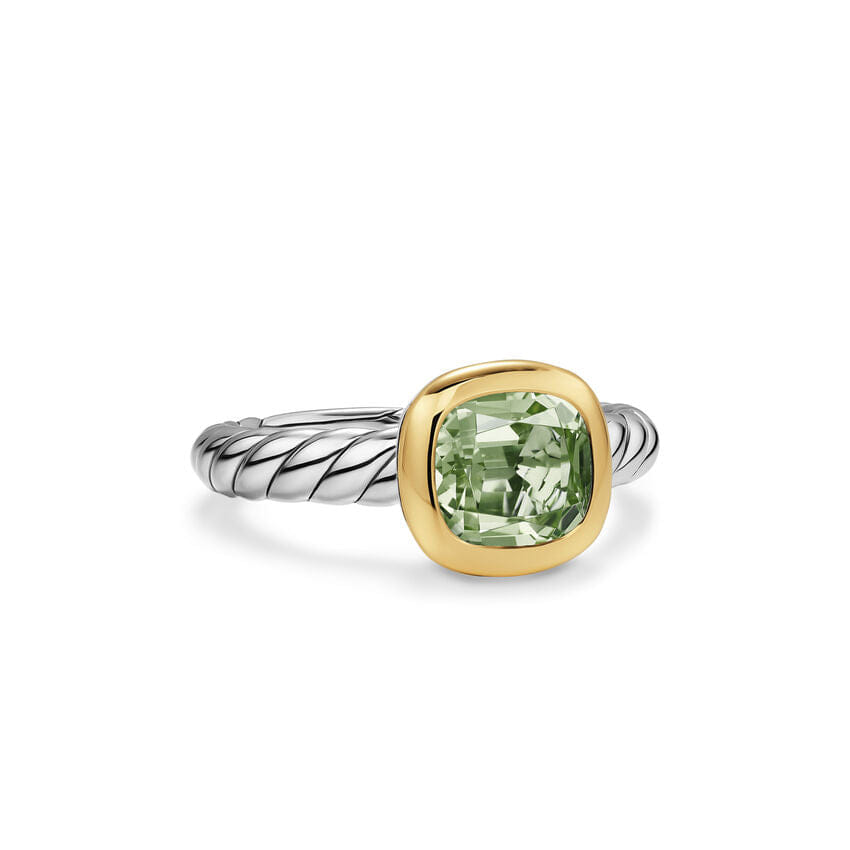 David Yurman DY Mercer Color Stone Ring in Sterling Silver with 18K Yellow Gold and Prasiolite, 7 mm, Size 6