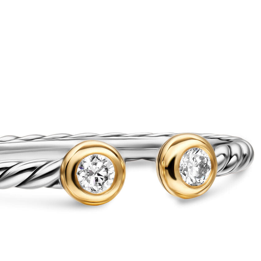 David Yurman Cable Open Round Ring in Sterling Silver with 18K Yellow Gold and Diamonds, 3.9 mm, Size 6